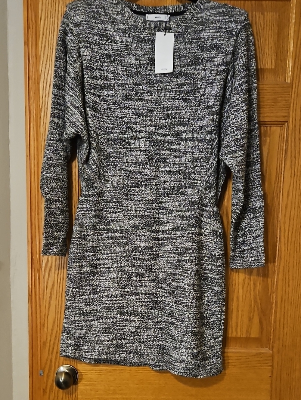 Mango Black and White Marled Long Sleeve Dress